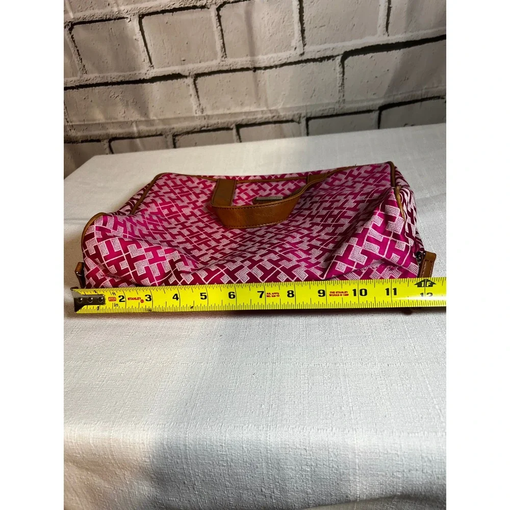 Tommy Hilfiger Pink Monogram Travel Toiletry Bag Makeup Case Organizer Tan Trim